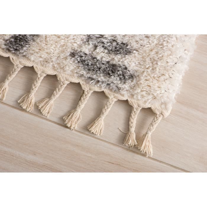 TAPISO Tapis Salon Poils Longs VERSAY Crème Gris Berbère Polypropylène Intérieur 120x170 cm