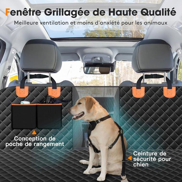 Coprisedile per auto per cani - ULISEM - Antiscivolo - Impermeabile - Finestra in rete - Tasca portaoggetti
