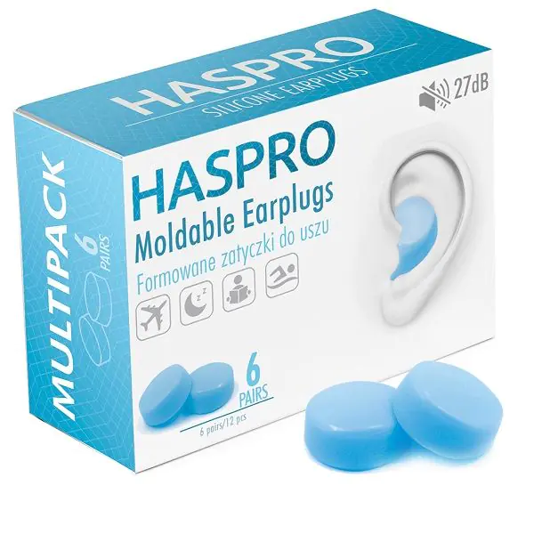 Haspro Moldable, Zatyczki do uszu formowane, Kolor niebieski