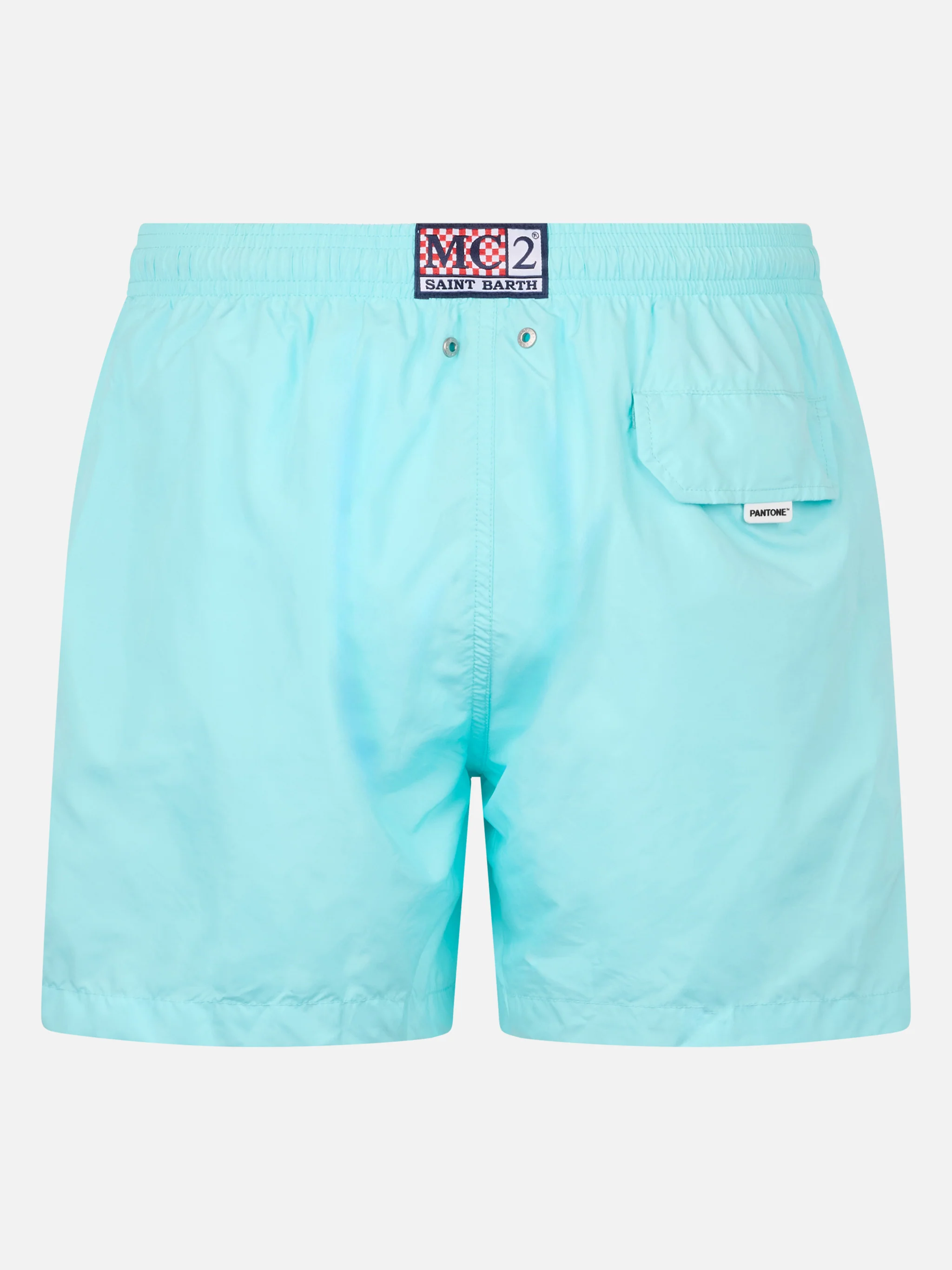 Man Lightweight Water Green Swim Shorts Lighting Pantone | Quick-Drying, Elastic Waist, Side Pockets, Magnetic Back Pocket | MC2 Saint Barth