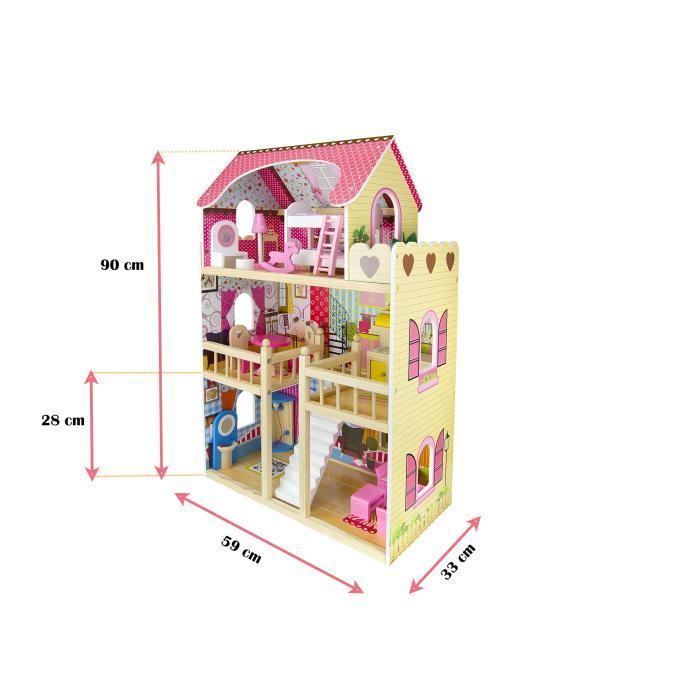 Houten woonvilla-poppenhuis met meubels
