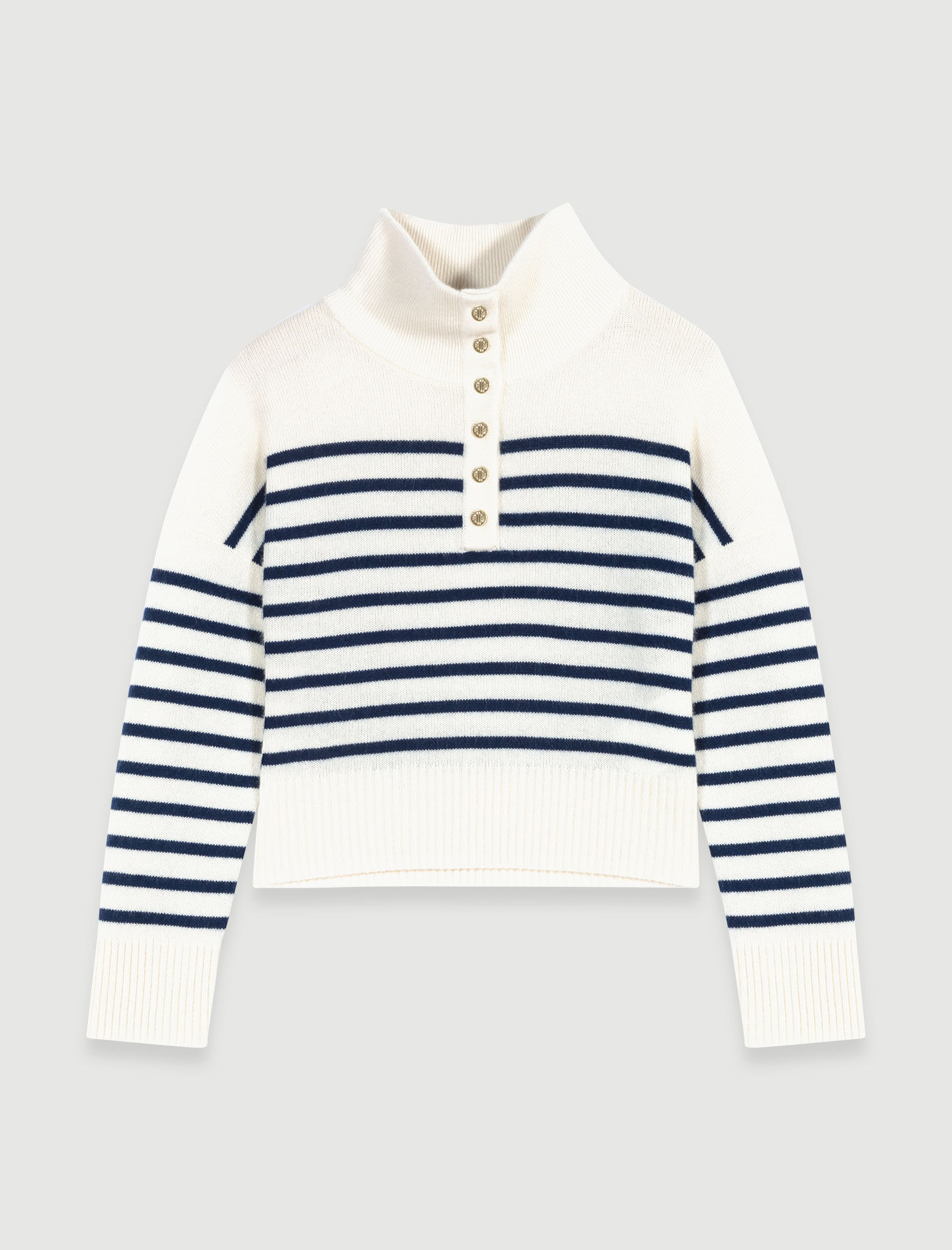 Gestreepte kasjmier trui - Marineblauw / Ecru