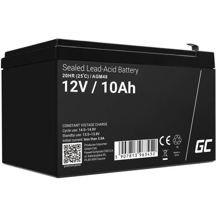 AGM-Batterie – GreenCell – 12 V 10 Ah – Versiegelt – Wartungsfrei – Stoßfest