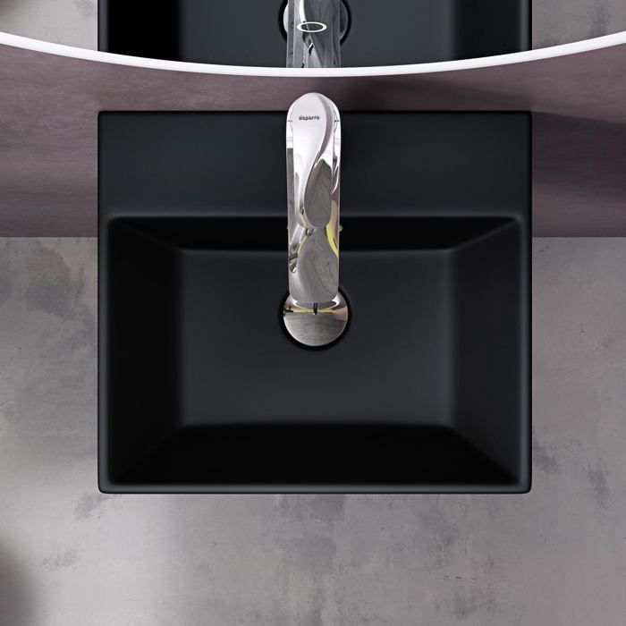 Sogood Lavabo à Poser Noir Mat Vasque Suspendu en Céramique Lave Mains Rectangulaire pour Salle de Bain 41x36x13cm Brüssel206