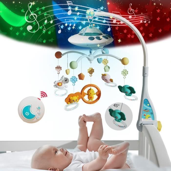 Móvil musical para bebés - Con luz nocturna y proyector de cielo estrellado - Juguete educativo para niños de 1 año