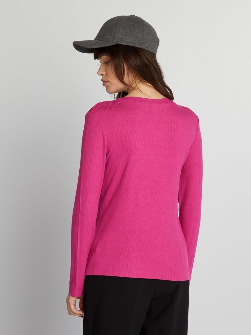 Camiseta de malha canelada elástica - rosa escuro