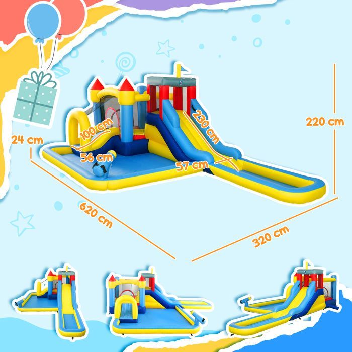 Inflatable castle - AIYAPLAY - blower included - water park with slides, trampoline, climbing wall, cannon, basketball hoop