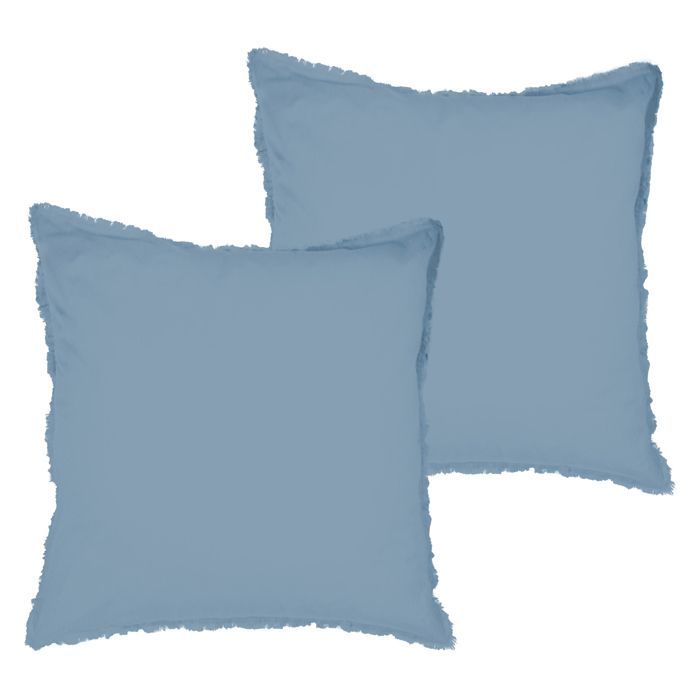 Juego de ropa de cama doble lisa con fundas de almohada con flecos, 100% algodón - MATT & ROSE - ALGODÓN LAVADO - Azul tormenta - 240x220+2x65x65 cm