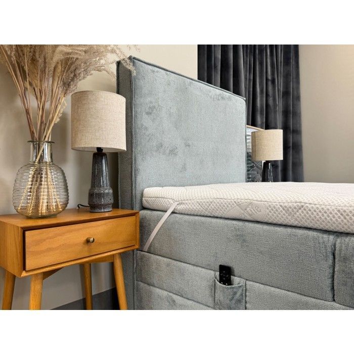 Letto matrimoniale 90x200 SORRENTO - set relax elettrico con materasso a molle insacchettate, contenitore e coprimaterasso in grigio chiaro