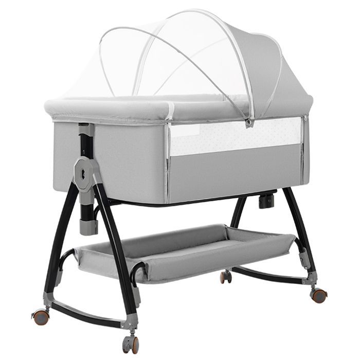 Lit Cododo Bébé,Avec Matelas et Moustiquaire Table à Langer,Mode Balancelle et Inclinaison,6 Hauteur Réglable,Pour 0-18 Mois - Gris