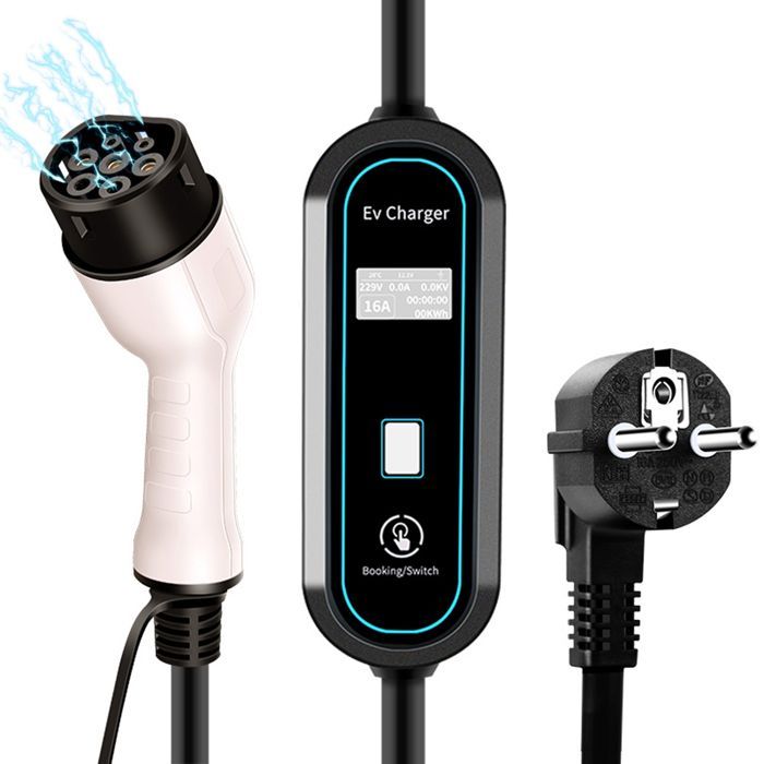 Cargador para coche eléctrico: estación de carga portátil de 3,5 kW, 16 A, 220 V, IP65, con corriente ajustable y cable de 3,5 m.