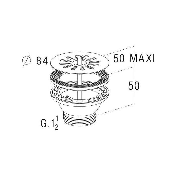 Ablaufgarnitur für Spülbecken aus Steinzeug und Verbundwerkstoffen, 60 mm Loch, 84 mm Durchmesser