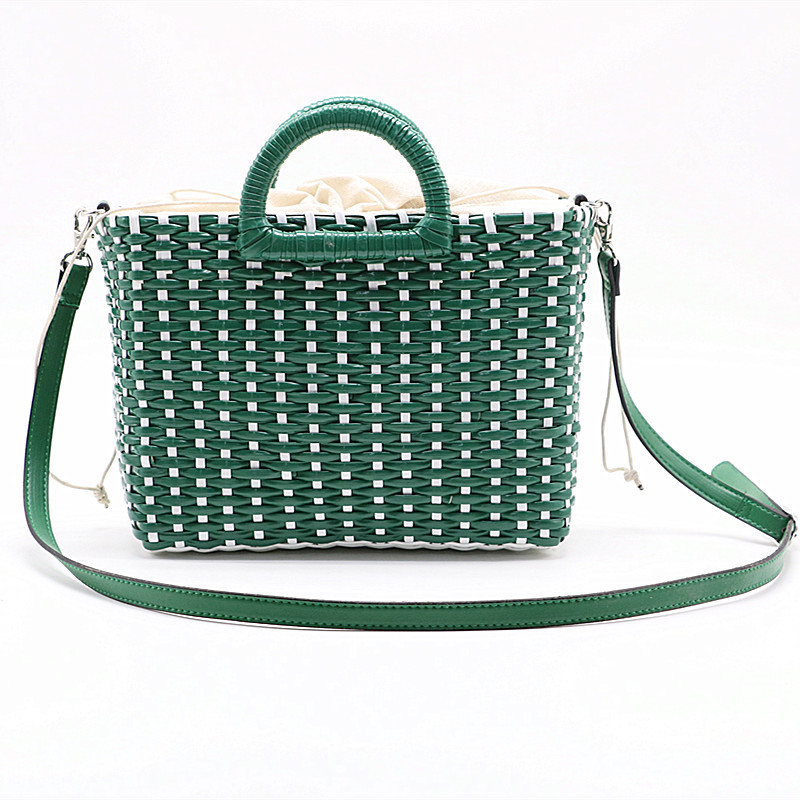 Sac en paille tressée à la main, vert et blanc, assorti à un sac de plage en rotin, sac bandoulière pour femme, sac de voyage.