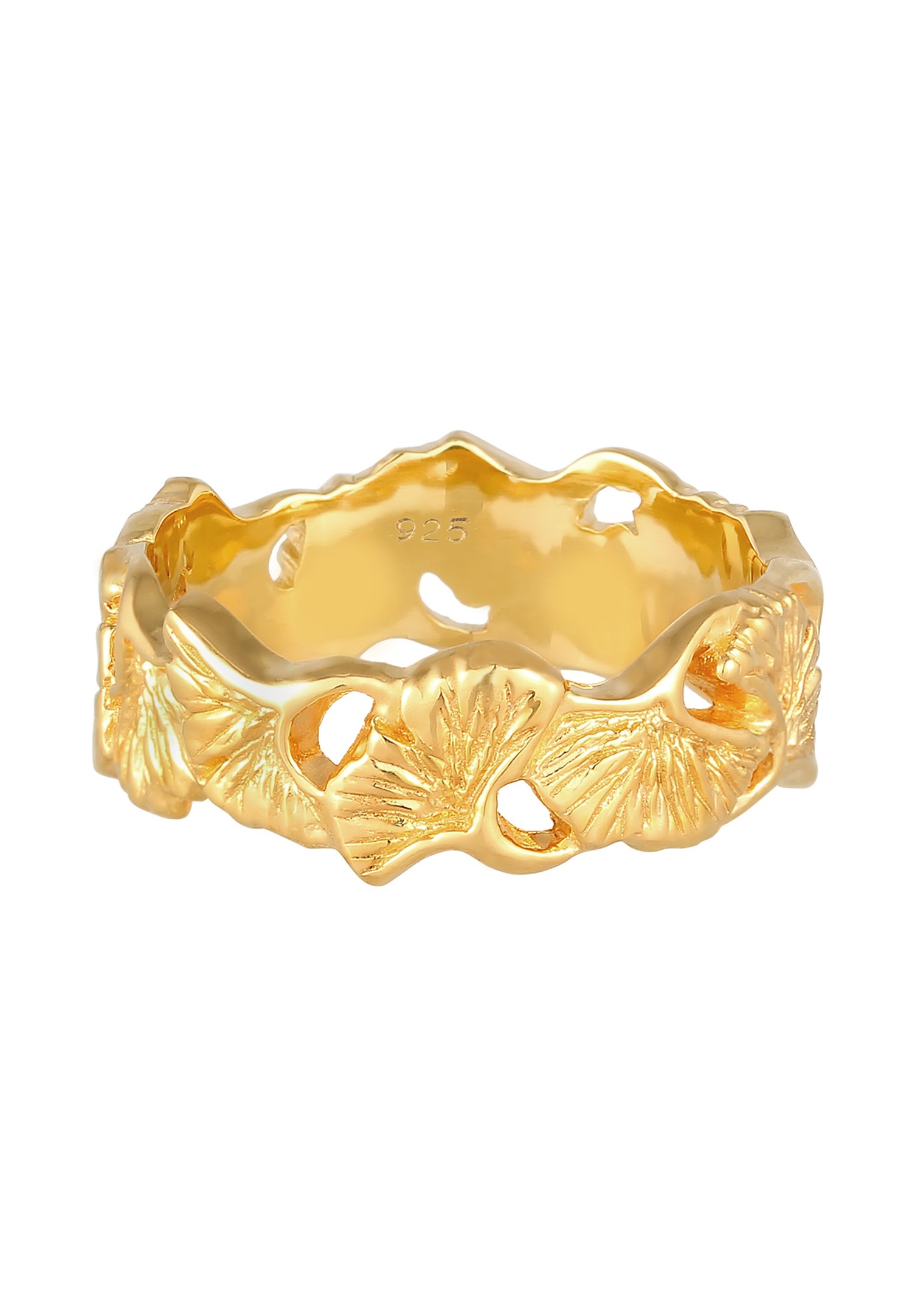 Elli Femmes Bande Ginkgo Feuille Tropicale Tendance Été en Argent Sterling 925 Plaqué Or