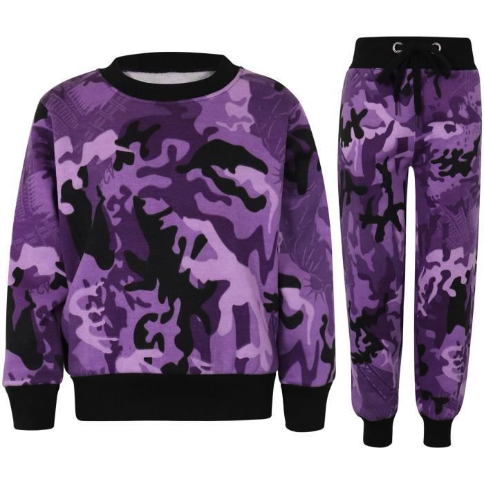 Chándal de camuflaje para niñas - Conjunto de chándal (parte superior e inferior) de 5 a 13 años - Camuflaje malva y morado