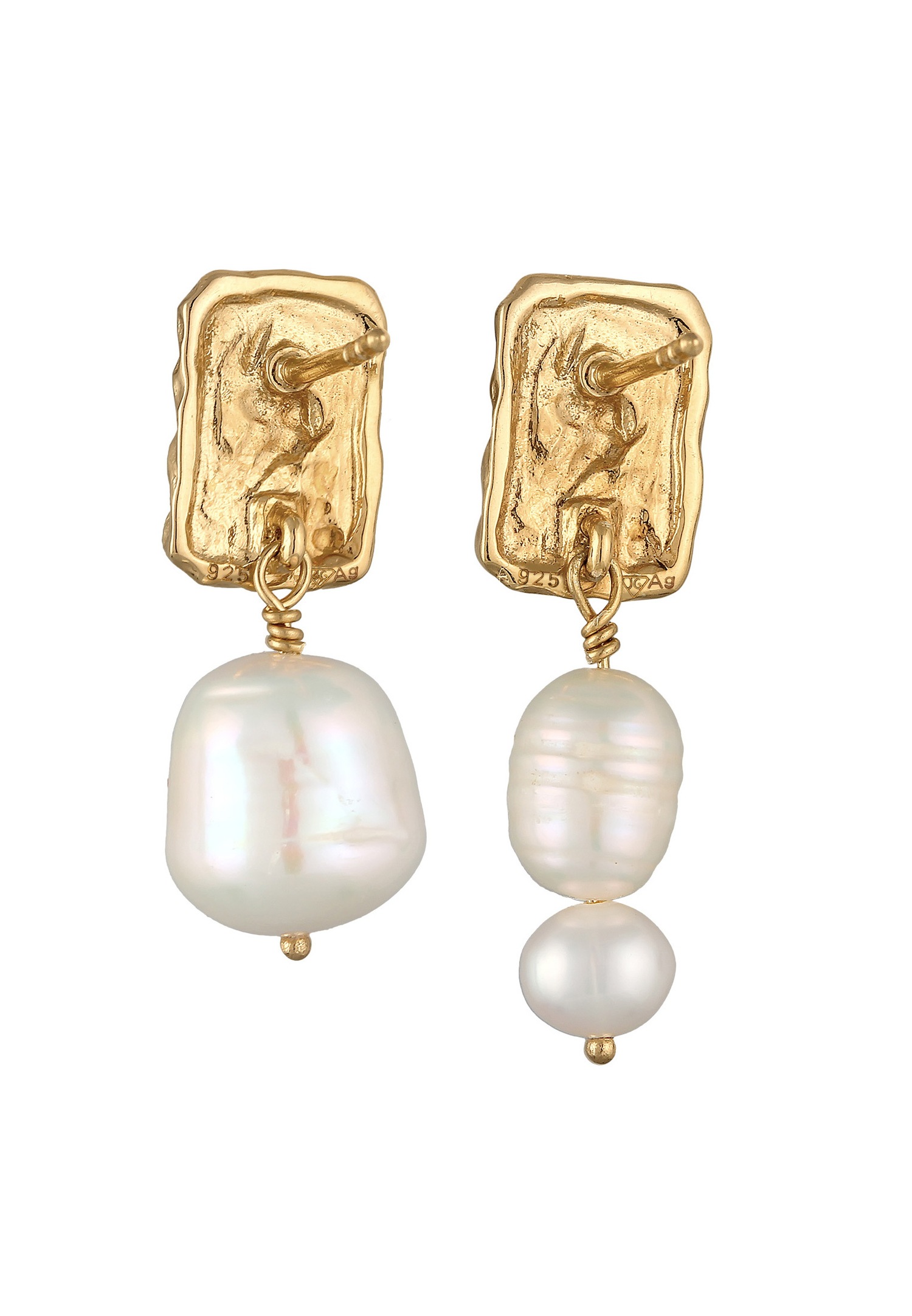 Elli PREMIUM Elli PREMIUM Boucles d'oreilles Femmes clous d'oreilles style organique baroque avec perles de culture d'eau douce en argent sterling 925 plaqué or