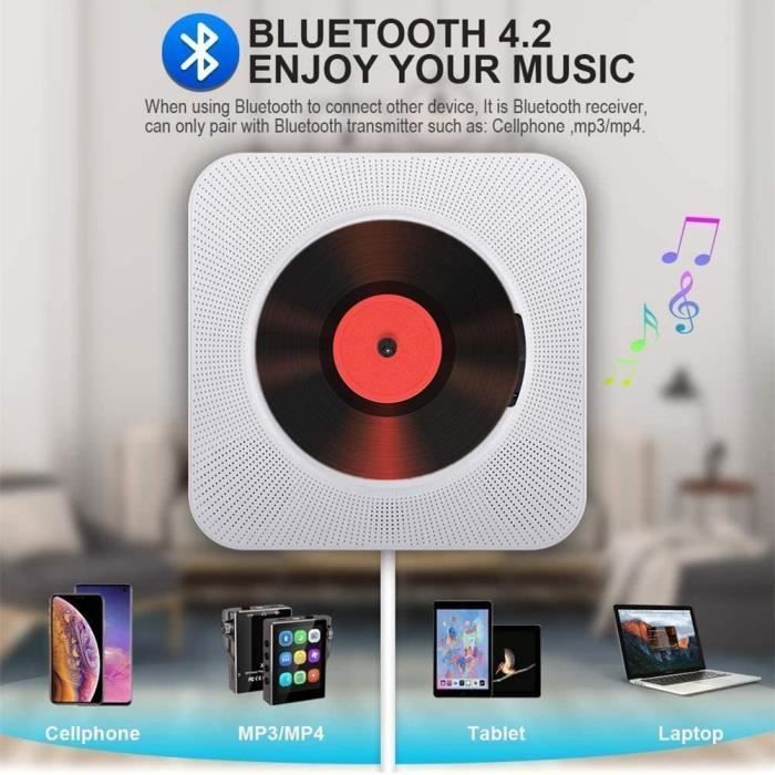Lettore CD portatile, Bluetooth, montabile a parete, altoparlanti HiFi integrati, boombox audio per la casa con telecomando e radio FM