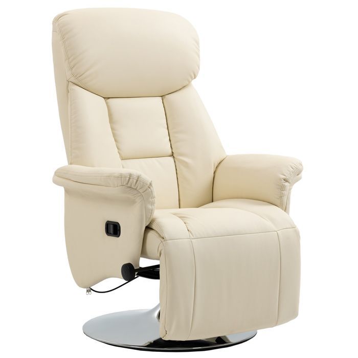 Sillón de relajación - HOMCOM - reclinable, giratorio, reposapiés ajustable - hasta 150 kg - para salón, dormitorio, cine en casa - color crema