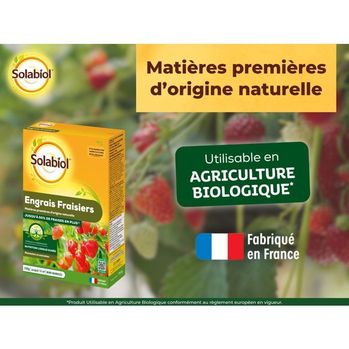 SOLABIOL Engrais fraisiers & petits fruits - 750g - Jusqu'à 15m² - Stimulateur de croissance - Nutrition longue durée