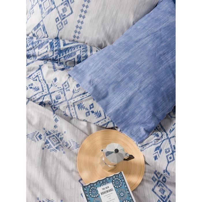 Bettwäsche-Set – 1 Bettbezug 220 x 240 cm + 2 Kissenbezüge 60 x 60 cm – 100 % verstärkte Baumwolle – Blau