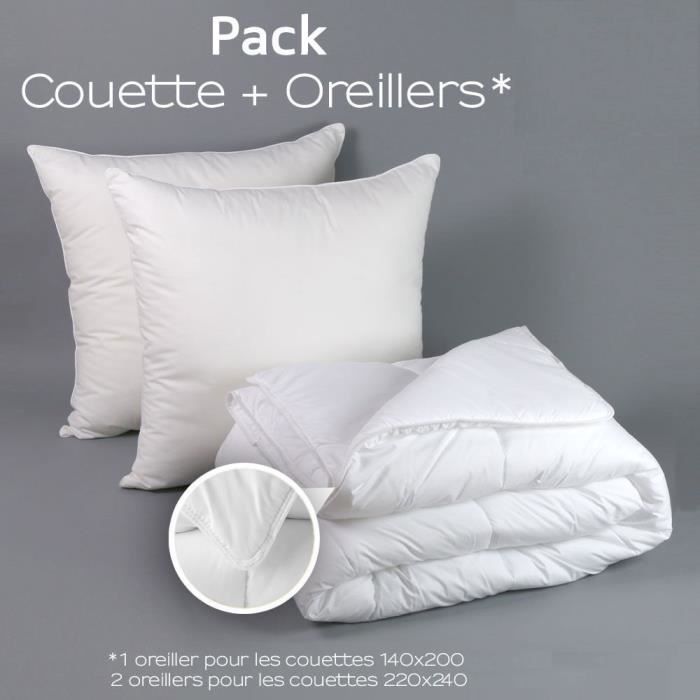Edredón blanco de 220 x 240 cm + 2 almohadas de 60 x 60 cm (para 2 personas) 450 gr/m² 