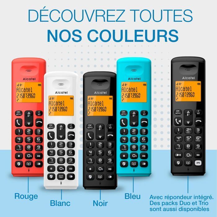 Alcatel E260 S.Voice Trio – DECT-Schnurlostelefon mit 3 Mobilteilen, 14-Minuten-Anrufbeantworter, hintergrundbeleuchtetem Display, schwarz
