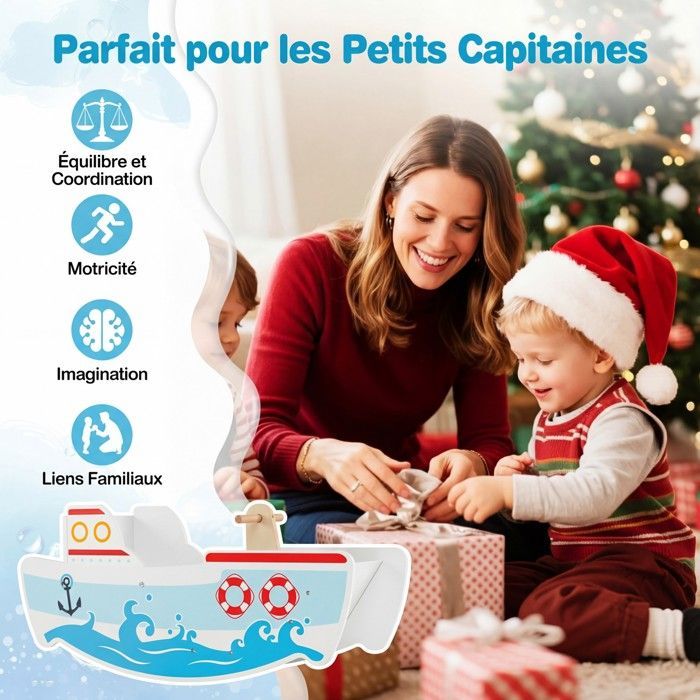 Jouet à Bascule COSTWAY pour Enfants 1 - 5 Ans,Bateau à Bascule Bois avec Tthème Nautique Charge Max.:50 kg