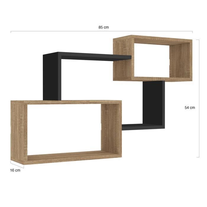 IDMARKET Etagère murale double position LOUANE bois façon hêtre et noir