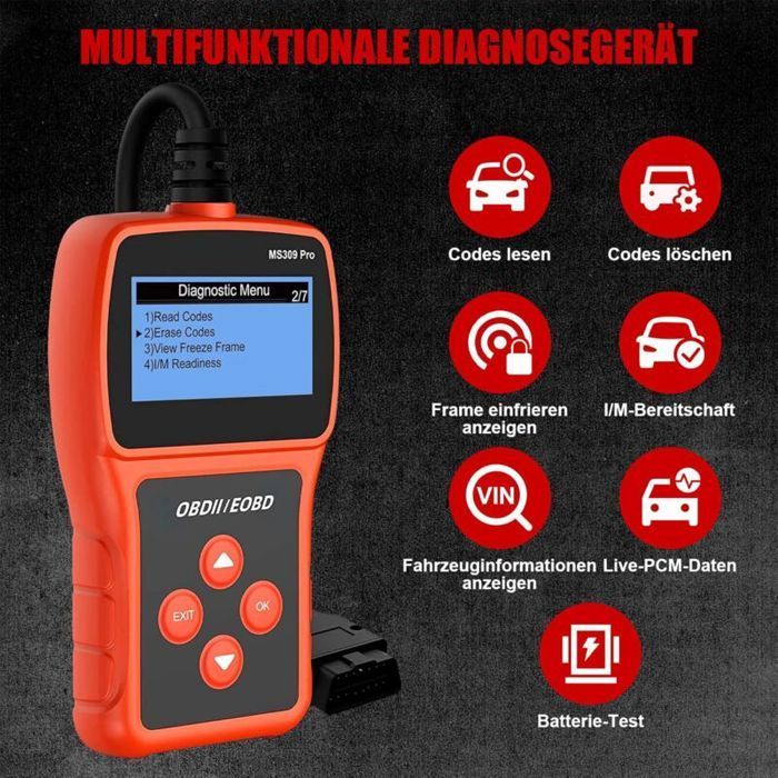 MS309PRO Escáner universal OBD2, lector de códigos de error del motor, herramienta de diagnóstico CAN para todos los protocolos OBD II.