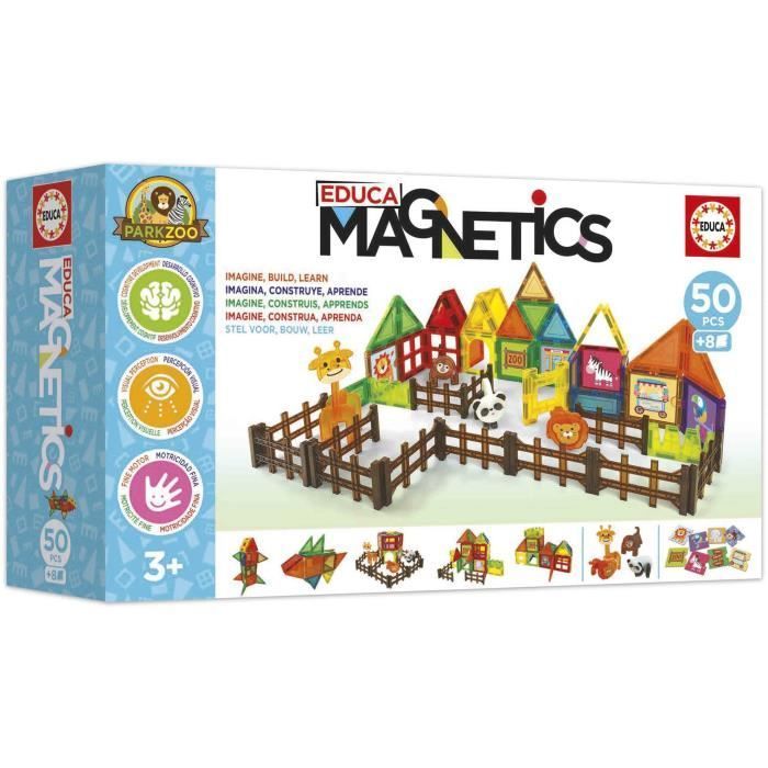 Magnetics Parc Zoo - Jeu de construction - EDUCA - 50 pièces magnétiques, 4 animaux, 8 cartes - Dès 3 ans