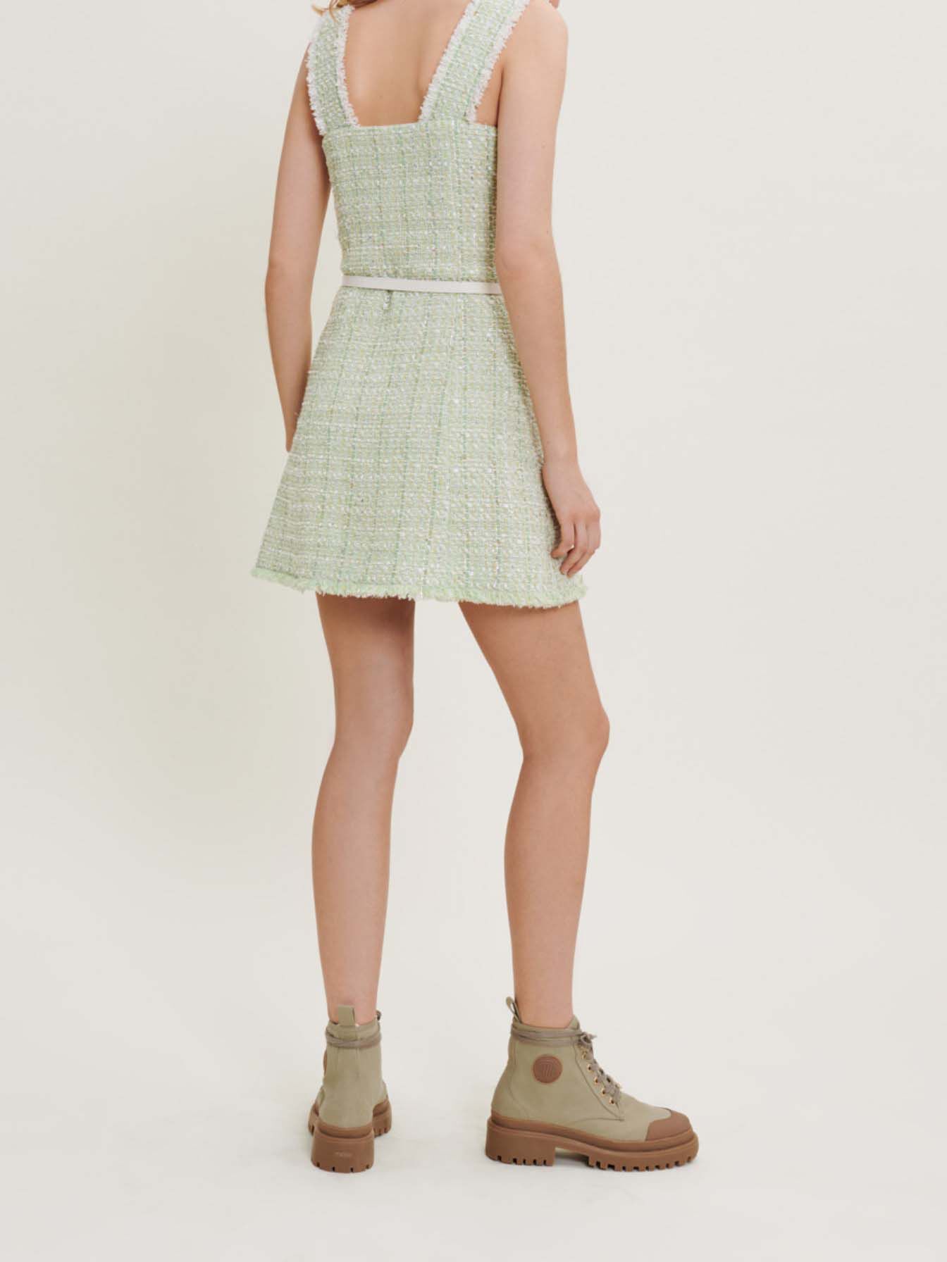 Rochie strălucitoare din tweed - Vert clair