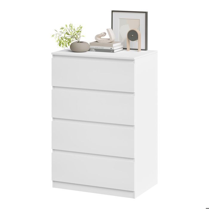 Commode 4 Tiroirs - WOLTU Meuble de Rangement - 60x40x90cm - pour Chambre, Salon et Entrée - Blanc