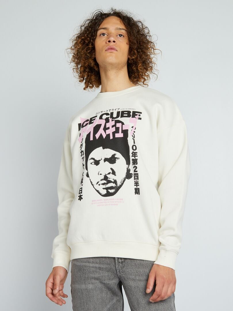 'Ice Cube' sweatshirt met ronde hals - BEIGE