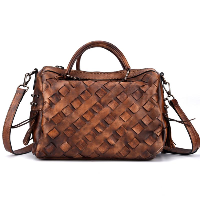 Sac bandoulière femme, sac fourre-tout tissé, sac à main de loisirs, oreiller vintage en cuir véritable véritable, sac messager à poignée supérieure