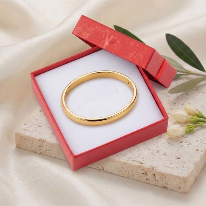 Bracelet - Women's - Bangle - Oval - Smooth - 18k Yellow Gold Plated - 3 Microns - 62 x 54 mm