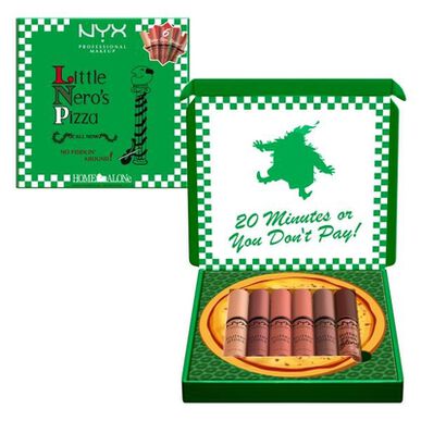 Sada profesionálního líčení Nyx Butter Gloss, Pizza Box, kazeta Home Alone, tělové odstíny rtů, limitovaná edice, 1 kus.