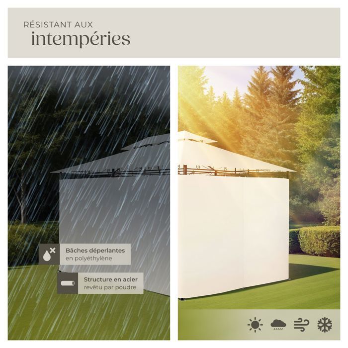 Pavillon de jardin - TECTAKE - Tonnelle EMINE avec 6 parois latérales en tissu déperlant 4 x 3 m - Crème