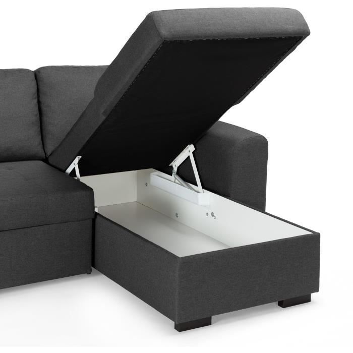 Sofá cama esquinero reversible de 4 plazas - Tela gris - Ancho 244 x Profundidad 151 x Alto 90 cm - HAMILTON - Fabricado en Ucrania