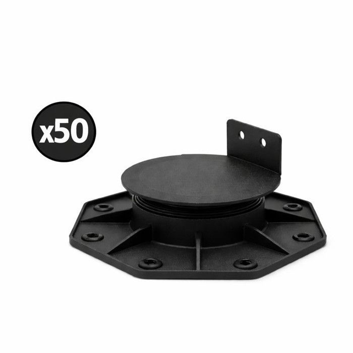 Verpakking van 50 voetstukken 18-30 mm voor houten en composiet terrasplanken - L: 148 mm - B: 148 mm - Zwart