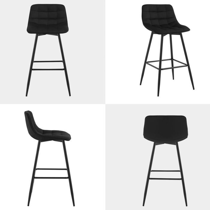 WOLTU Juego de 2 taburetes de bar con reposapiés, taburetes de bar/bistro, asiento de terciopelo, patas de metal, negro.