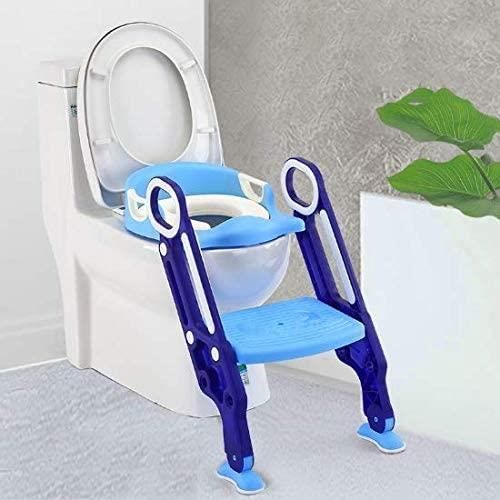 Reductor de inodoro QAZW con escalera, plegable y ajustable, asiento de inodoro infantil, reductor de inodoro para niños de 1 a 7 años A265