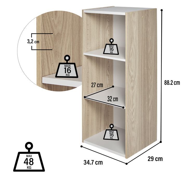 Iris Ohyama, Mueble de almacenamiento, Librería/ 3 estantes ajustables, UB-9035, Marrón claro, 29 x 34,7 x 88,2 cm (ancho x profundidad x alto)