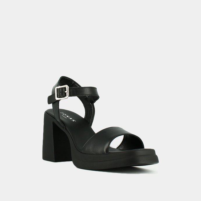 Sandales à bouts ouverts et talons épais  en cuir noir