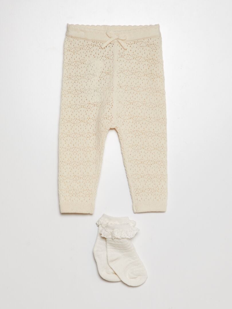 Leggings de malha + meias bordadas - BEGE