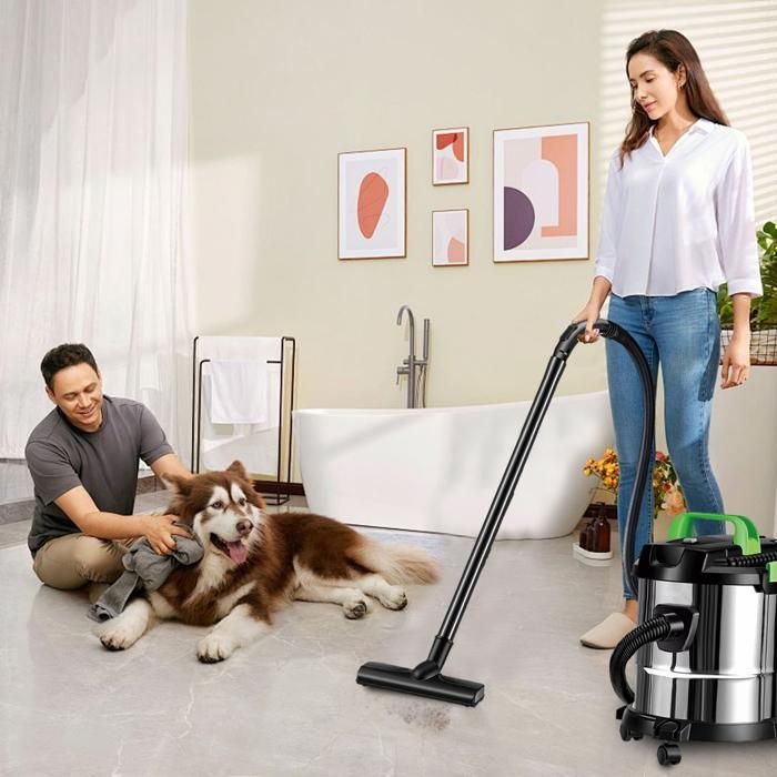 Aspiradora vertical sin bolsa de 2500 W y 16 L para uso en seco y húmedo, aspiradora industrial con ruedas, duradera y resistente.