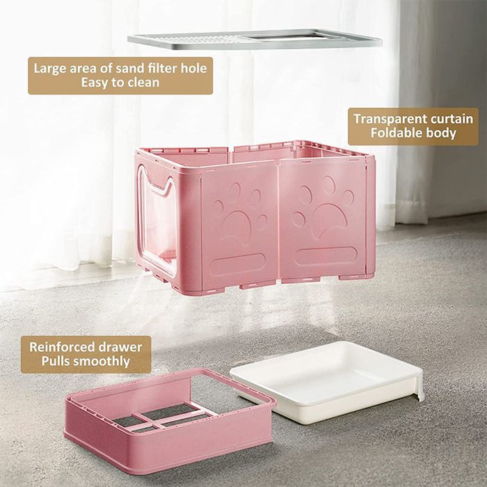 SUPFINE Bac à Litière pour Chat Fermée - Maison de Toilette pour Chat Pliable -41×51×38cm - 2 Portes - avec Couvercle et Tiroir