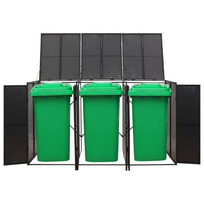 BEST SELLER Abri pour poubelle triple Noir 207x80x117 cm Résine tressée - Cache-conteneurs à déchets - 7162979