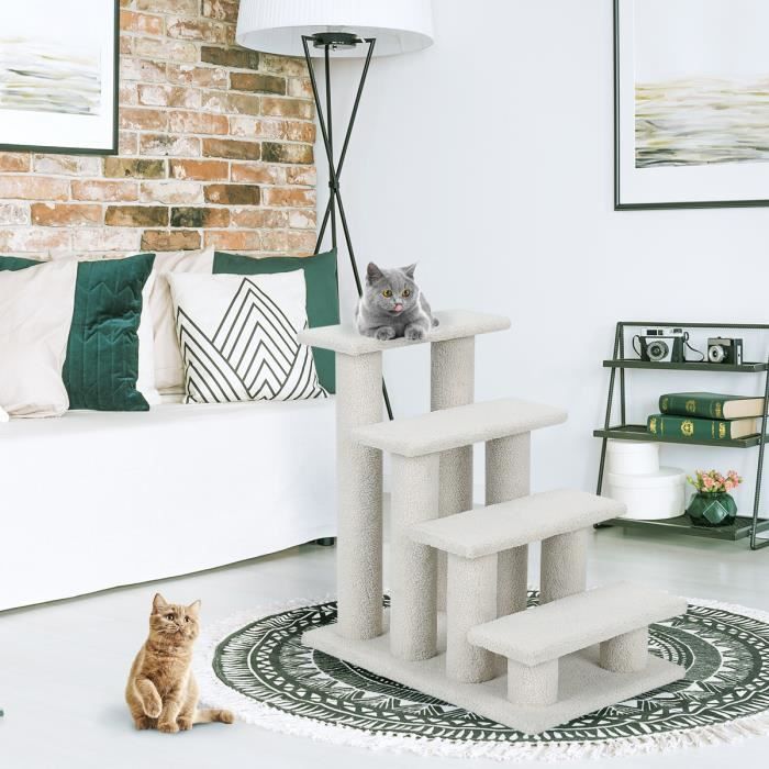 COSTWAY 60 cm Cashmere krabpaal, kattentrap met 4 treden, draagvermogen 45 kg, beige