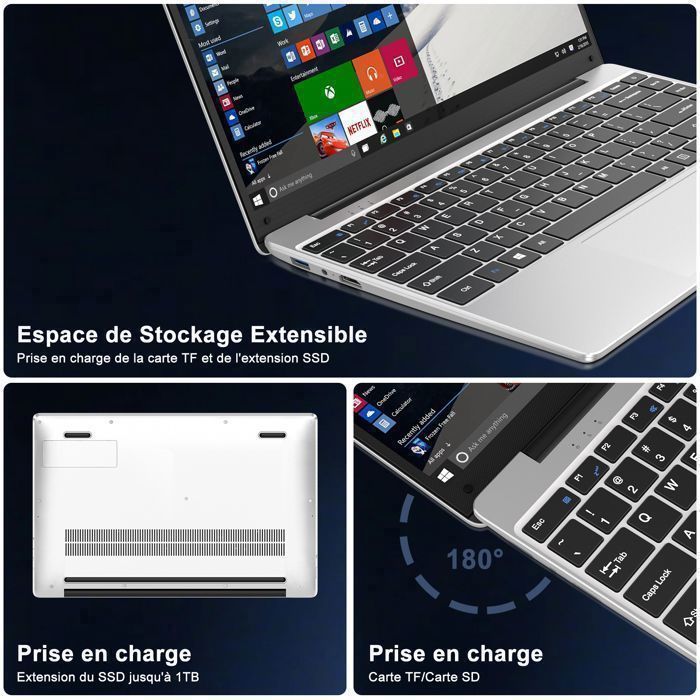 Notebook - Windows 11 - Tela de 14 polegadas - Resolução FHD 1080p - 6GB de RAM + 256GB de armazenamento SSD - Expansível até 1TB - Wi-Fi 2.4G + 5G - Cor: Prata