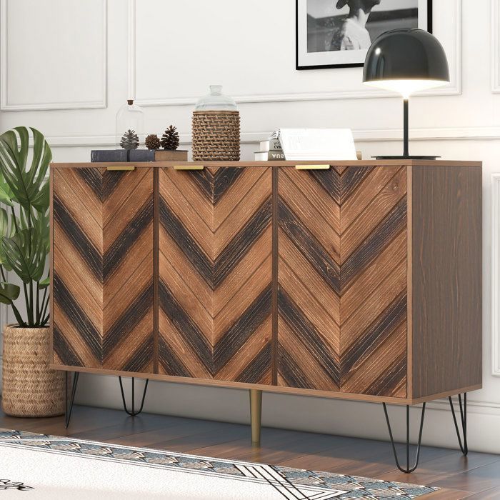 3-Door Sideboard - Solid Wood Storage Cabinet - Modern Chest of Drawers/Entryway Furniture/Shelf - 120x76.5x38cm - Wood+Black
